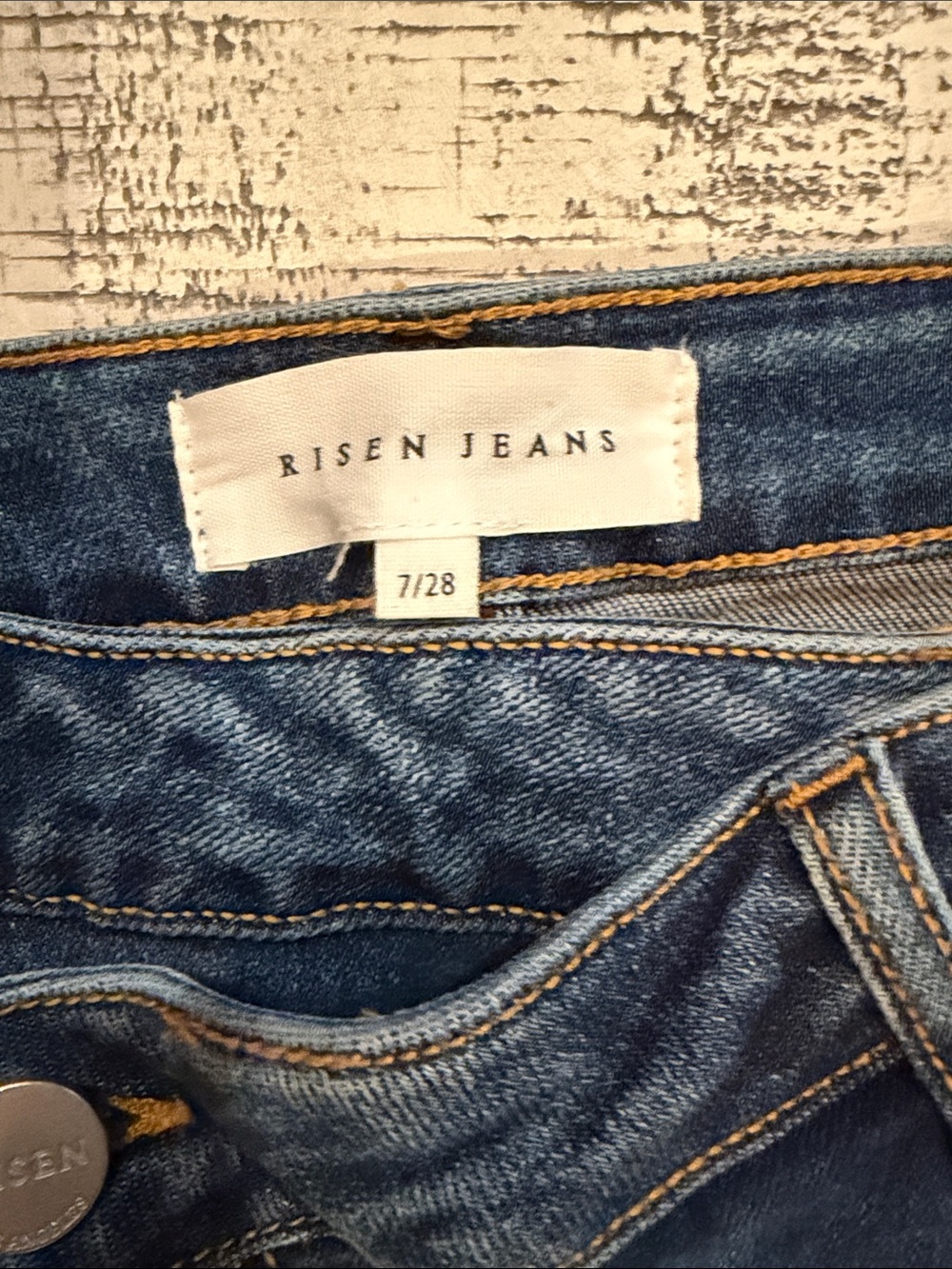 Risen High-Rise Distressed Blue Jeans - Picture 3 of 5